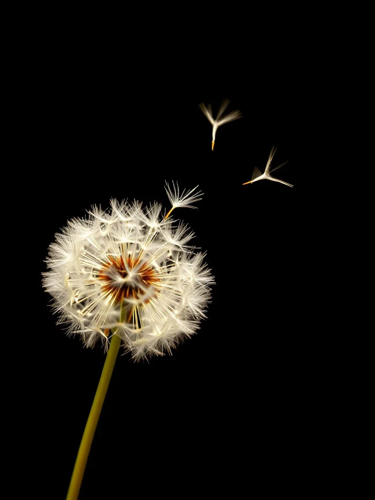 Pusteblume mit einzelnen fliegenden Samen